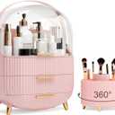 Makeup Organizers and Storage Make up Organizer for Vanity Cosmetics Skincare With Lid and Drawers Display Cases for Countertop Bathroom Women Teenager Girl Gifts(Pink+Brush Holder)