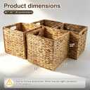 12 Inch Storage Basket Set, 4-Pack Water Hyacinth Woven Baskets, Foldable Cube Storage Bins for Home Organization, Storage Cube Organizers