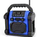 Outdoor Radios Waterproof Bluetooth Speaker ，8000mAh Battery ，30W IPX 66, Cell Phone Charging, Portable with LED Lights, Anticollision Fm Clock Radios for Workshop/Outdoor/Camping (Blue)