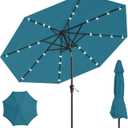 10FT Solar Umbrella 32 LED Lighted Patio Umbrella Table Market Umbrella w/Tilt and Crank, UV-Resistant Outdoor Umbrella for Pool, Garden, Deck, Lake Blue