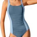 BAVEDER Girls Swimsuit One Piece Swimsuits Solid Ruched Bathing Suit for Girls Full Coverage Modest Padded Swimwear 13-14Y