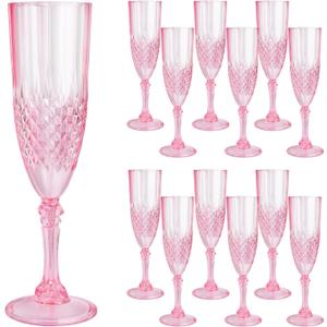 12 Pcs Pink Plastic Champagne Flutes,Pink Champagne Glasses Bulk, Made of Durable Plastic Material Can be Used for Weddings, Everyday Fun Parties and More!