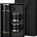 500ml Stainless Steel Vacuum Insulated Water Bottle Gift Set, 1 Bottle with 3 Cups, Double Wall Insulated Bottle for Hot & Cold Drinks Travel, Camping (BLACK)
