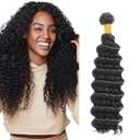 #1B Deep Wave Bundles Natural Black Bundles Human Hair 12 Inch Unprocessed Virgin Black Deep Curly Bundle Human Hair Extensions 50g/Bundle