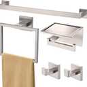 Bath Towel Bar Set 5 Pieces Brushed Nickel,Modern Bathroom Hardware Accessories Set Wall Mounted Include 16-InchTowel Rod,Towel Rack,Toilet Paper Holder with Shelf,2 Robe Hook (Large)