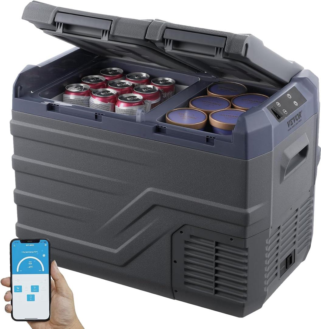 VEVOR 12 Volt Car Refrigerator, 32 L Dual Zone Car Refrigerator Fridge, Portable Freezer, -4℉ to 68℉ Adjustable Range, 12/24V DC and 100-240V AC Compressor Cooler for Outdoor, Camping, RV