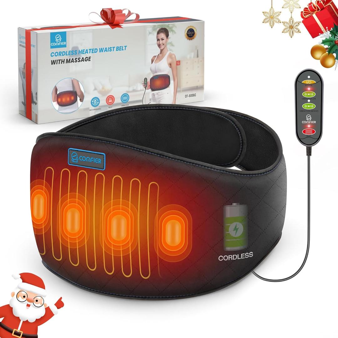Comfier Cordless Heating Pad for Back Pain,Lower Back Heating Pad, Heating Pad for Period Cramps,3 Massage Modes & 2 Vibration Intensity,Auto Shut of,Extend to 58",Christmas Gifts for Mom/Dad (Dark Black)