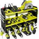 Power Tool Organizer, 15 Min Quick Assembly & Max 420lb load by Heavy Duty Metal, 6 Slots for Cordless Drill with 4 Outlet Power Strip in Garage/Workshop/Suitable for Thanksgiving/Christmas (Green)