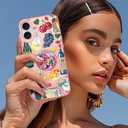 Compatible with iPhone 16 Plus Case Cute Aesthetic for Women Girls, Classic Retro Western Grapes Fruit Drinks Fish Bow Collage Phone Case, Shockproof Protective Cover