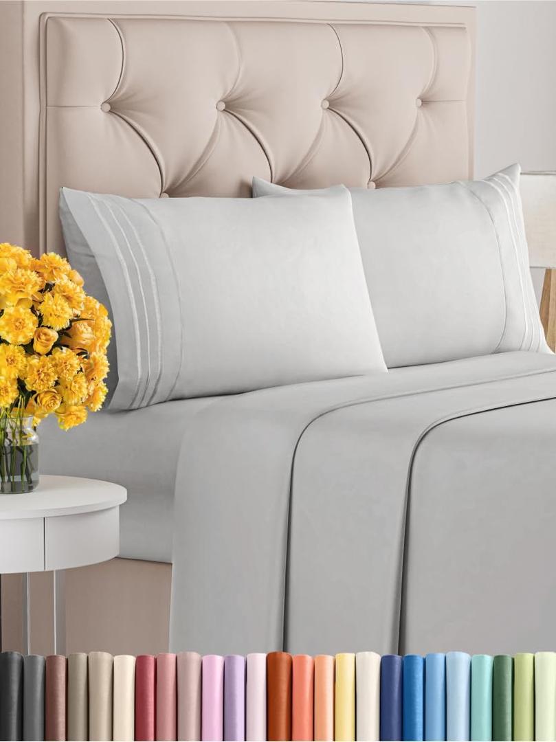 King Size 4 Piece Sheet Set - Extra Soft, Breathable & Cooling Sheets - Hotel Luxury Durable Bed Sheets for Women & Men - Deep Pockets, Easy-Fit & Wrinkle-Free Sheets - Soft Grey Oeko-Tex Bed Sheets
