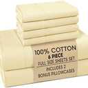Casa Platino 100% Cotton Percale Sheet Full – Crisp Full Size Bed Sheets Cooling with 4 Pillowcases, Ultra Soft & Breathable for Great Nights Sleep, with 15" Deep Pocket Fitted Sheet – Beige