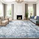 Soalmost Abstract Rug 8x10 Large Living Room Rugs Neutral Modern Washable Area Rugs for Bedroom Dining Room Non-Slip Stain Resistant Foldable Thin Blue