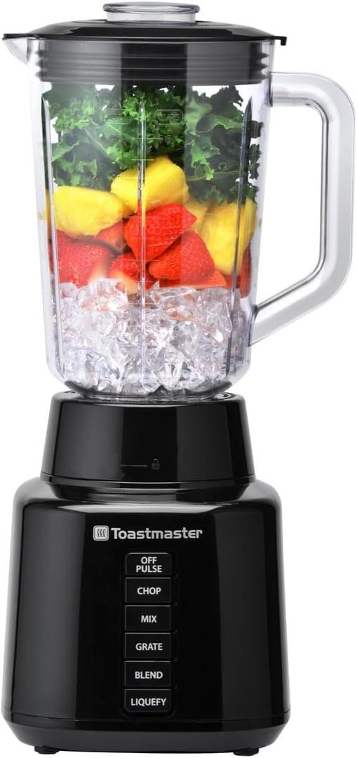 Toastmaster 5 Speed Blender with 48-oz Plastic Jar - Kitchen Blender with Stainless Steel Blades - For Fruit Smoothies & More - Multiple Speeds & Pour-Through Lid