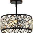 Rpzloila 3-Light Crystal Ceiling Light Fixture, Modern Semi Flush Mount Ceiling Light, Black Crystal Chandelier for Kitchen Bedroom Bathroom Entryway Hallway
