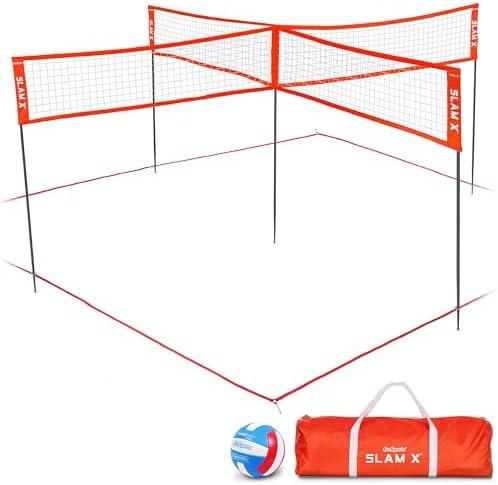GoSports Slam X 4 Square Volleyball Game Set - 14 ft or 21 ft - Ultimate Backyard & Beach Game for All Skill Levels