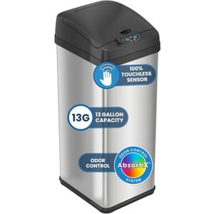 iTouchless 50 Liter / 13 Gallon Sensor Dog-Proof Kitchen Trash Can with Lid Lock and AbsorbX Odor Filter, Touchless Lid, Stainless Steel Garbage Recycling Bin for Kitchen, Home, Office, Business