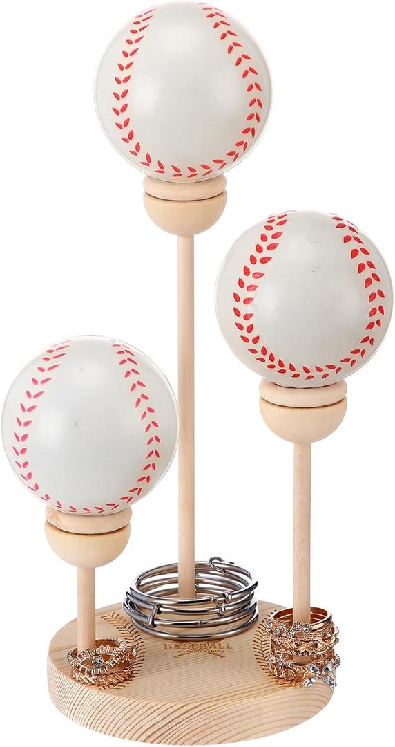 Kathfly Baseball Stand Holder Wooden Baseball Display Stand Multi Tiered Ball Ring Storage Holder for Table Centerpiece Wood Room Decor Sports Lover Gifts for Boys Men Father Coach Athletes, 3 Tiers