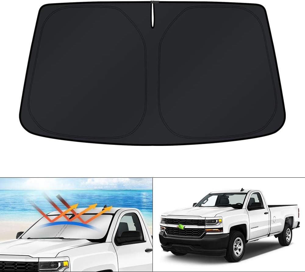 KUST Windshield Sun Shade for 2014-2017 2018 2019 Chevrolet/Chevy Silverado Crewcab Regularcab Extendedcab Custom Fit Sunshade Accessories Foldable Sun Visor Protector Block UV Rays