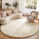 Ophanie Round Rugs 7Ft Ivory Circle Area Rug, Living Room Aesthetic Decor, Fluffy Fuzzy Bedroom Carpet, Plush Soft Shaggy Cream Rugs for Kids Home Decor, Nursery with Over 99 pcs Pile fibers