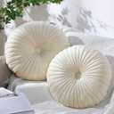 Namalu 2 Pcs Round Throw Pillow 13.8 Inch Decorative Round Velvet Floor Pillows Pumpkin Throw Pillows with Center Button for Thanksgiving Home Decor Living Room Sofa Couch Bed Chair (Cream)