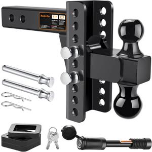 Adjustable Trailer Hitch -Drop Hitch-Tow Hitch with 2 inch Receiver-6inch Drop/Rise, 2" & 2-5/16" Ball Hitches for Trucks, 20,000 LBS GTW, Trailer Hitches with Anti-Theft Pin, Black