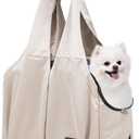 Dog Purse Carrier for Small Dogs, Cats, and Puppies Soft-Sided Travel Pet Tote Bag with 4 Large Pockets, Foldable, Lightweight, Fits Pets up to 15 lbs, for Travel, Outings (Beige)
