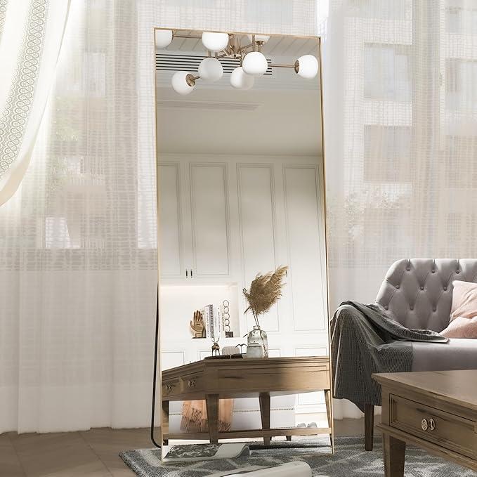Full Length Standing Mirror 165 x 60 cm Large Gold Mirror Rectangular Mirror Hanging Standing or Leaning Bedroom Mirror Wall Mirror (Gold)