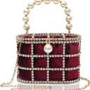 CARIEDO Evening Handbag Women Clutch Purses with Pearl Diamonds for Wedding Prom Birthday Party Dinner Accessories (Maroon)