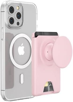 AUROX for MagSafe Wallet Stand, Magnetic Wallet Stand, for Magsafe Phone Grip Card Holder, Magnetic Card Wallet Holder with Collapsible Phone Grip, for iPhone 16 15 14 13 12 Series, Fit 3 Cardss, Pink