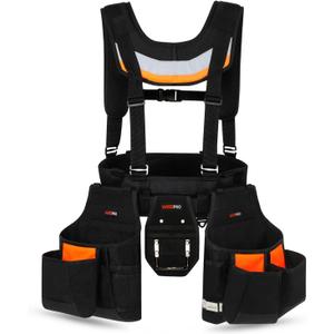 Tool Belt with Suspenders, Heavy Duty Adjustable Detachable Electrician Tool Pouch Belt, Utility Work Belts Suspenders for Men Electrician Carpenter Framers