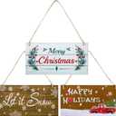 Jetec 3 Pcs Christmas Sign Merry Christmas Decoration Small Let It Snow SignWood Hanging Xmas Ornament Happy Holidays Wall Decor with Rope for Home Door Wall Room Kitchen Farmhouse Indoor Outdoor