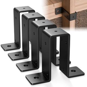 4 Pcs 2" x 4" Strap Post Ties, Heavy Duty Deck Fence Brackets for Wood Beam, Gazebo Mounting Brackets, 2mm Thickness - Black