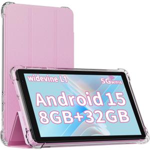 Android 15 Tablet with Case, 7 Inch 8GB RAM+32GB ROM/ 1TB Expandable Computer, 5MP Camera Tablets, 1.6Ghz Quad-core Processor, 3000mAH Battery Tablet PC, 5G WiFi, Games 7'' Android Laptop Pink