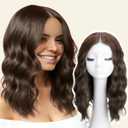 Brown Short Wavy Wig for Women Shoulder Length Middle Part with Pre Cut Lace Hairline Wavy Wig Natural Appearance Synthetic Heat Resistant Fiber for Everyday Hairstyle 16 Inch