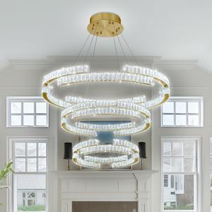 D40''+D27.5''+D15.7'' Modern Gold 3 Ring Crystal Chandeliers for Living Room Crystal Pendant Light Foyer Entrance LED Dimmable 3000-6000K Fixtures