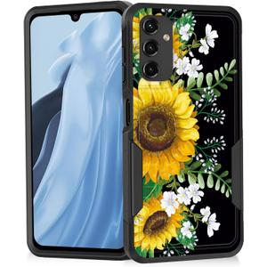for Galaxy A14 5G Case,Heavy Duty Dual Layer Hybrid Hard PC Soft Rubber Shockproof Protective Rugged Bumper Case for Samsung Galaxy A14 5G 6.6" 2023,Sunflowers Floral Patterns
