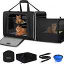 Petskd Side Expandable Extra Large Cat Carrier with Litter Box Area, 24"x17"x17" Soft-Sided Pet Carrier for 2 Cats Under 55 lbs with Zipper Locks for Car Travel(Black)
