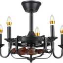 MADSHNE Ceiling Fan with Lights and Remote,22" Small Chandelier Ceiling Fans with Lights,Industrial Caged Ceiling Fan Light for Dining Room Kitchen,Black(Bulbs Not Included)