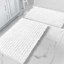 Yimobra White Bathroom Rugs Sets, Soft & Thick, Absorbent Water, Non-Slip, Machine-Washable, Luxury 2 Piece Chenille Shaggy Bath Mat Carpet for Floor, Tub and Shower, 32" x 20" Plus 24" x 17"