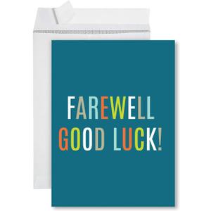 Andaz Press Funny Jumbo Farewell Card With Envelope 8.5 x 11 inch, Big Office Card, Blue Farewell Good Luck! 1-Pack, Includes Envelope