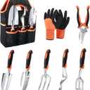 Garden Tools Set, 8 Piece Gardening Tools Set with Non Slip Ergonomic Handle, Heavy Duty Garden Tool Set with Storage Bag, Gardening Kit for Women, Garden Hand Tools Gift for Women and Men, Orange
