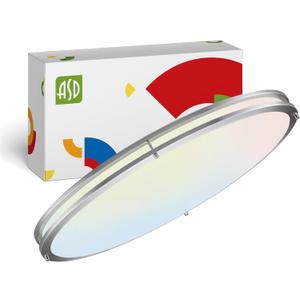 ASD LED 32 Inch Oval Flush Mount Light Fixture | 45W 3750LM 3000K-5000K 100-277V | 3CCT, Dimmable, Energy Star, ETL Listed | Close to Ceiling Double Ring Lamp, Low Profile Lighting | Nickel (Brushed Nickel (1pk))