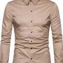MUSE FATH Men's Printed Cotton Casual Long Sleeve Regular Fit Dress Shirt (Large, Khaki)