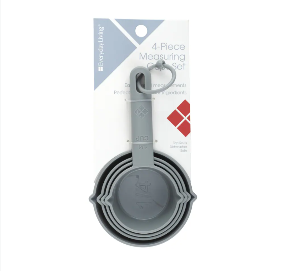 Everyday Living 4 Piece Measuring Cups Set Gray Plastic, Dishwasher Safe - NEW