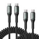 USB C to USB C Cable Coiled 3FT 2Pack, Braided Type C Charger for Car 66W Fast Charging Cord Compatible with iPhone 17 16 15, iPad, Samsung Galaxy, Google Pixel, Moto, LG, TCL Phones