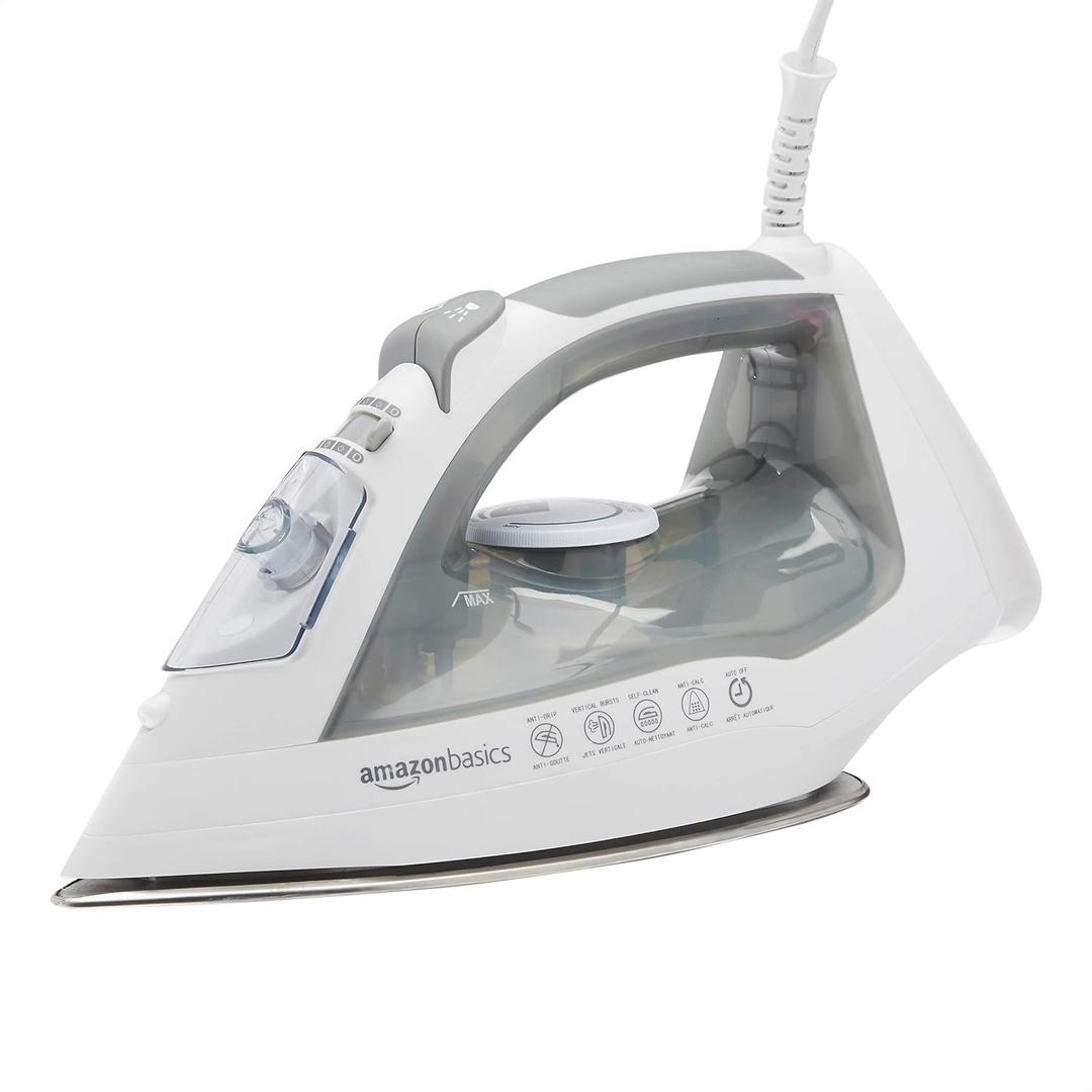 Amazon Basics Steam Iron for Clothes with Safety Auto Shut-Off, Handheld Steamer, Steel Soleplate, 1700-Watt, 1.62ft, Gray Amazon Basics Steam Iron for Clothes with Safety Auto Shut-Off, Handheld Steamer, Steel Soleplate, 1700-Watt, 1.62ft, Gray