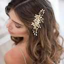 Unicra Bride Crystal Wedding Hair Comb Gold Bridal Headpiece Sparkly Rhinestone Hair Accessorie for Women and Girls (Gold)