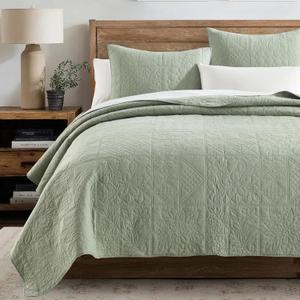 HORIMOTE HOME 100% Cotton Quilt Patchwork Twin Size, Sage Green Farmhouse Cotton Bedspread Coverlet, Pre-Washed Soft Breathable Lightweight All Season Bedding Set with 1 Pillowcase