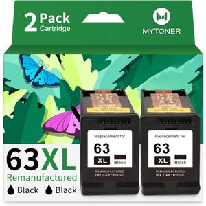 MYTONER 63XL Black Ink Cartridge Rplacement for HP Ink 63 HP 63XL Works for HP OfficeJet 3830 4650 5255 5258 5200 Envy 4520 4512 4510 DeskJet 1112 2130 3630 Printers(2 Pack-Black)