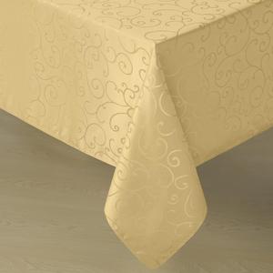 Romanstile Christmas Jacquard Rectangle Tablecloth - Gold Waterproof Damask Curly Floral Pattern Decorative Table Cloth, Heavy Weight Fabric Table Cover for Dining/Party/Holiday - 60 x 104 Inch